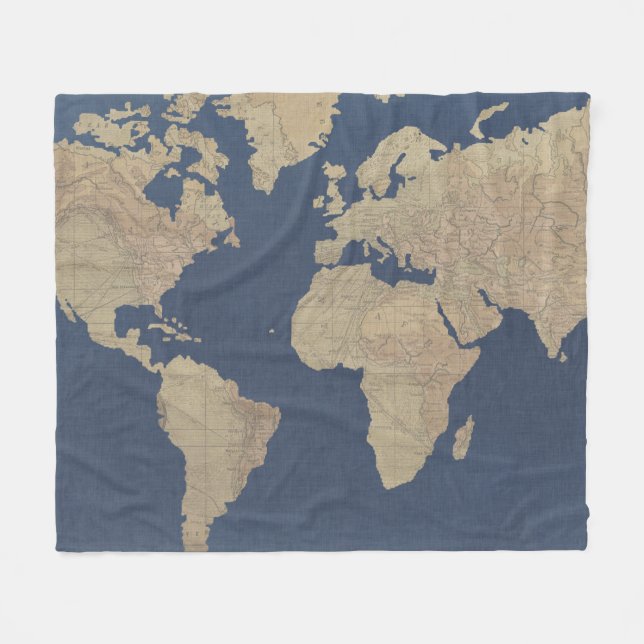 Gold and Blue World Map Fleece Blanket (Front (Horizontal))