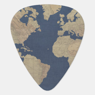 Gold and Blue World Map Guitar Pick