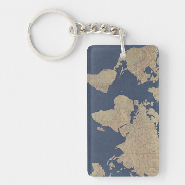 Gold and Blue World Map Keychain (Front)