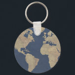 Gold and Blue World Map Keychain<br><div class="desc">Gold and Blue World Map. Artist: Studio W. Image ID: 147384GG.</div>