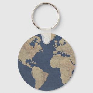 Gold and Blue World Map Keychain