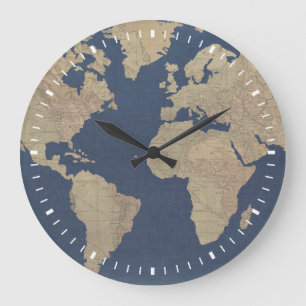 Gold and Blue World Map Large Clock