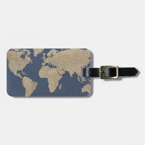 Gold and Blue World Map Luggage Tag