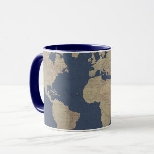 Gold and Blue World Map Mug