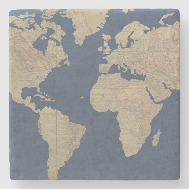 Gold and Blue World Map Stone Coaster (Front)