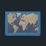 Gold and Blue World Map Tri-fold Wallet<br><div class="desc">Gold and Blue World Map. Artist: Studio W. Image ID: 147384GG.</div>