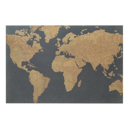 Gold and Blue World Map Wood Wall Decor