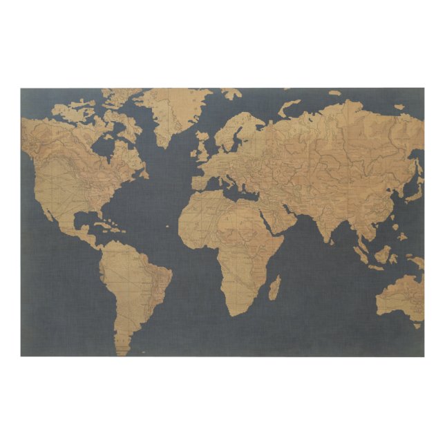 Gold and Blue World Map Wood Wall Decor (Front)