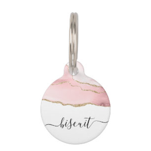 gold and blush agate personalized pet ID tag