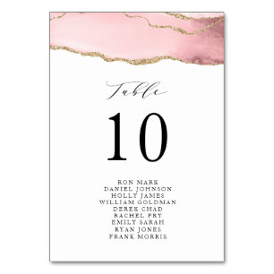 gold and blush agate table number seating chart