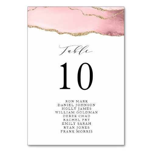 gold and blush agate table number seating chart
