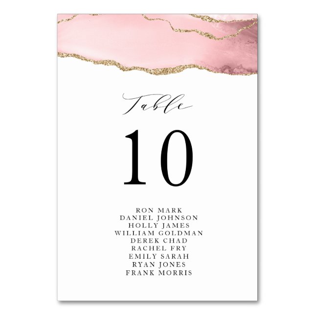 gold and blush agate table number seating chart (Front)