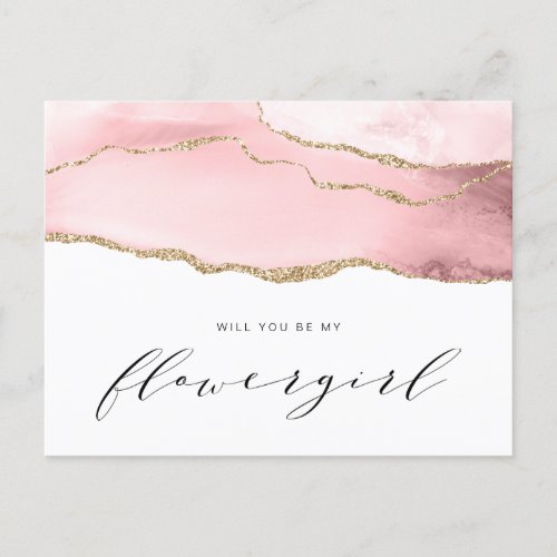 gold and blush agate will you be my flowergirl invitation postcard