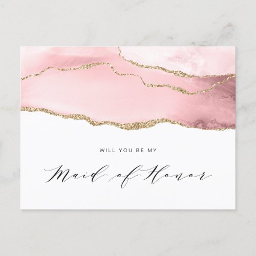 gold and blush agate will you be my Maid of Honor Invitation Postcard