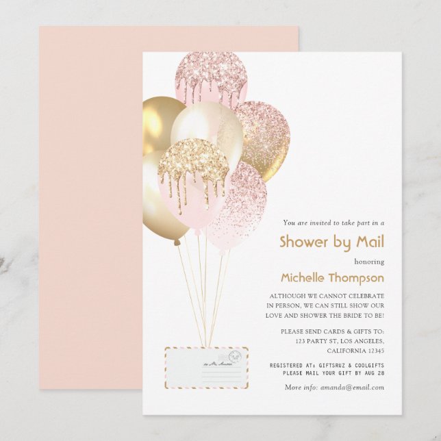 Gold and Blush Baby or Bridal Shower by Mail Invitation (Front/Back)