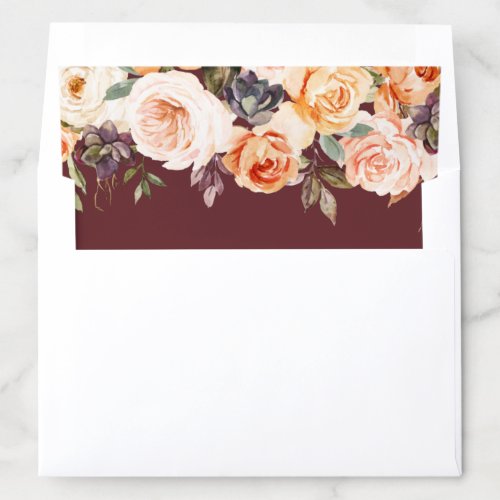 gold and blush floral burgundy wedding envelope liner