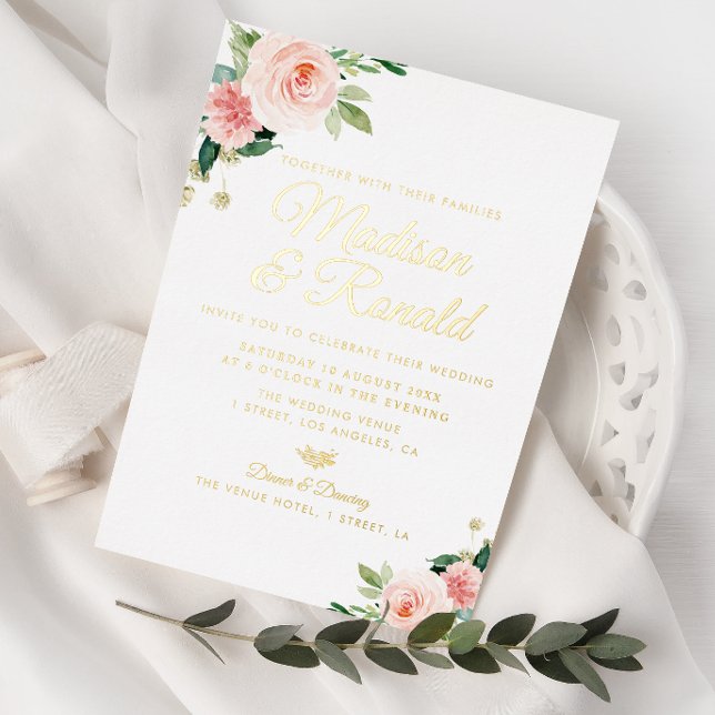 gold and blush floral wedding foil invitation (Creator Uploaded)
