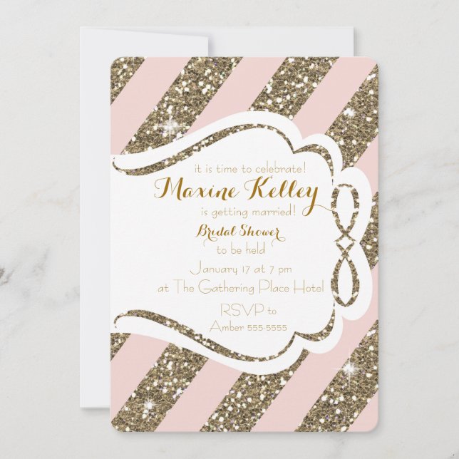 Gold and Blush Glitter-Look Invitation (Front)