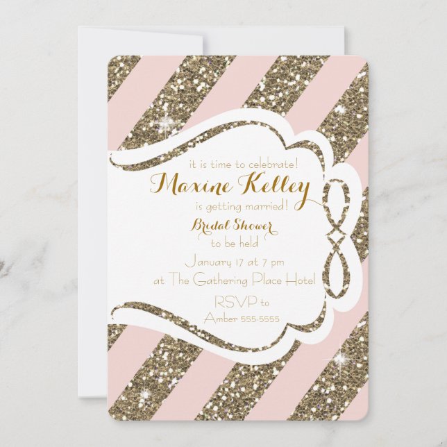 Gold and Blush Glitter-Look Invitation (Front)