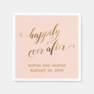 Gold and Blush Happily Ever After Hearts Script Napkins