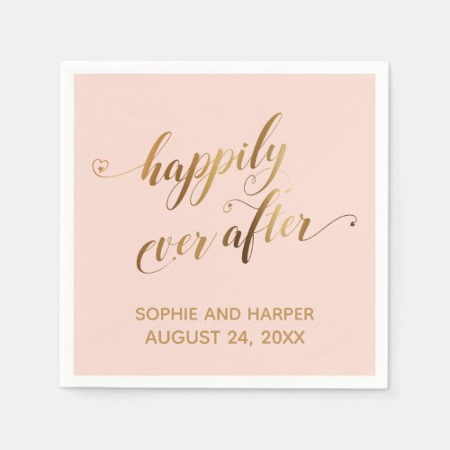 Gold and Blush Happily Ever After Hearts Script Napkins