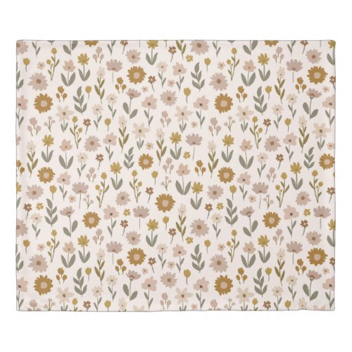 Gold and blush pink flowers on beige background   duvet cover