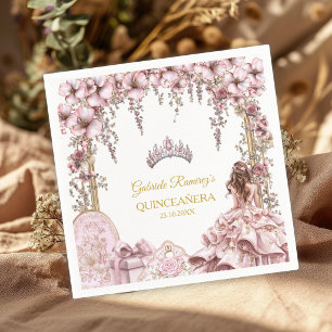 Gold and Blush Pink Tiara Floral Quinceañera Napkins