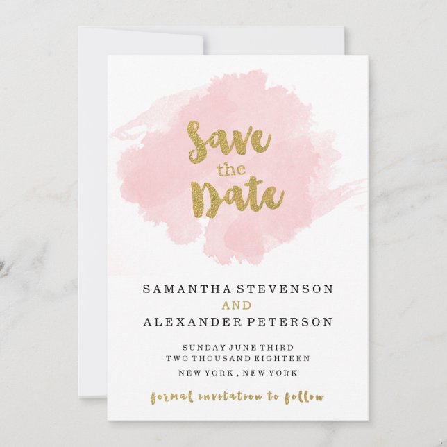 Gold and Blush Save the Date (Front)