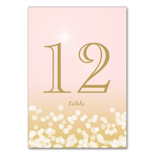 Gold and Blush Sparkle Lights Table Number