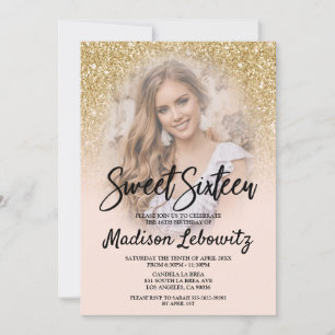 Gold and Blush Sweet 16 Photo Birthday Invitation