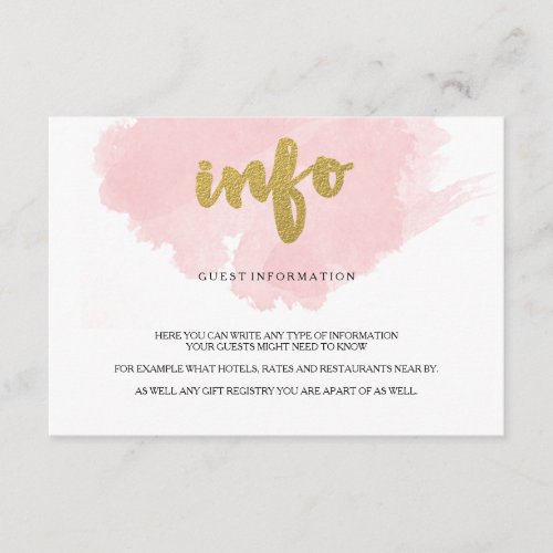 Gold and Blush Watercolor Guest Information Enclosure Card