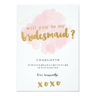 Gold and Blush Will You Be My Bridesmaid? Card