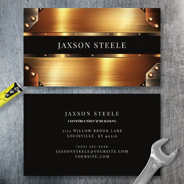 Gold and Bronze Riveted Industrial Business Card (Creator Uploaded)