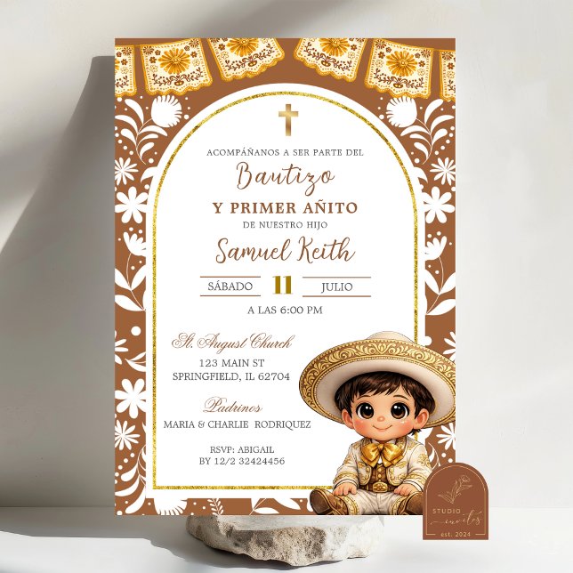 Gold and Brown Arch Cielito Lindo Baptism Invitation (Creator Uploaded)