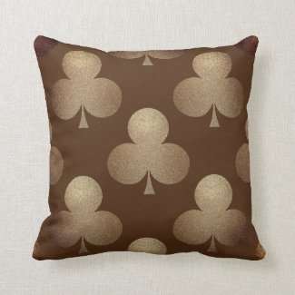 Gold and brown glitter cut clover leafs pattern throw pillow