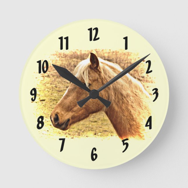 Gold and Brown Horse Animal Clock (Front)