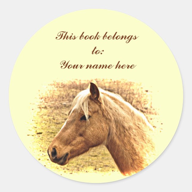 Gold and Brown Horse in Sun Animal Bookplate (Front)