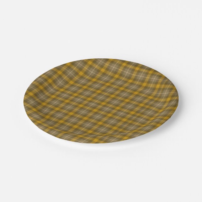 Gold and Brown Plaid Pattern Paper Plates (Angled)