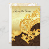 "gold and brown" save the date announcement (Front/Back)