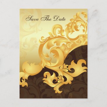 "gold and brown" save the date announcement postcard