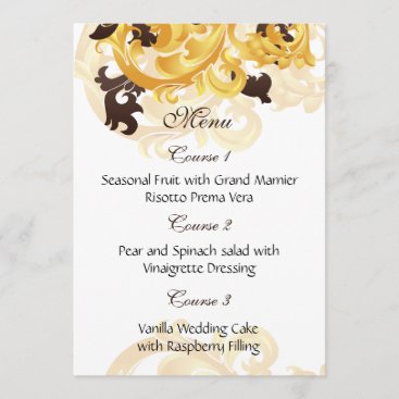"gold and brown" wedding menu