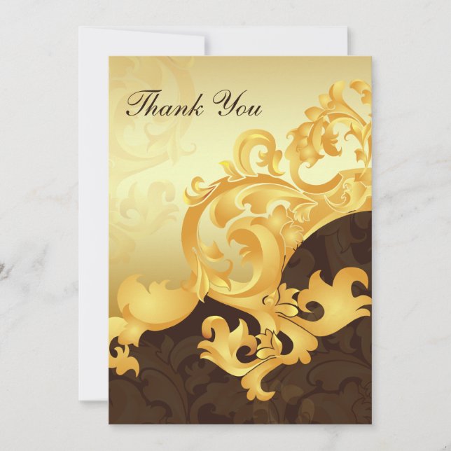 "gold and brown" wedding ThankYou Cards (Front)