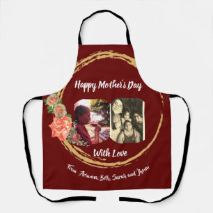 Gold and Burgandy roses Mother's day Apron