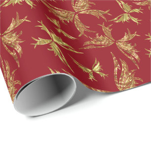 Gold And Burgundy Abstract Butterflies Wrapping Paper