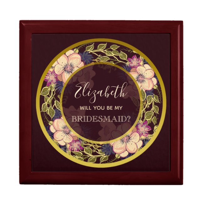 Gold and Burgundy Bridesmaid Proposal Box (Front)