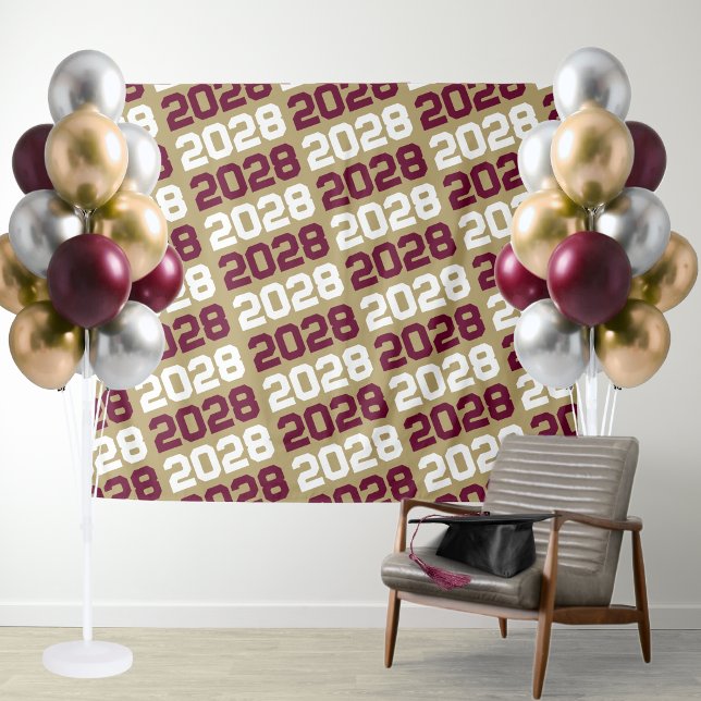 Gold and Burgundy Class Year Graduation Backdrop (Burgundy and Gold Graduation Repeating Class Year Party Backdrop)
