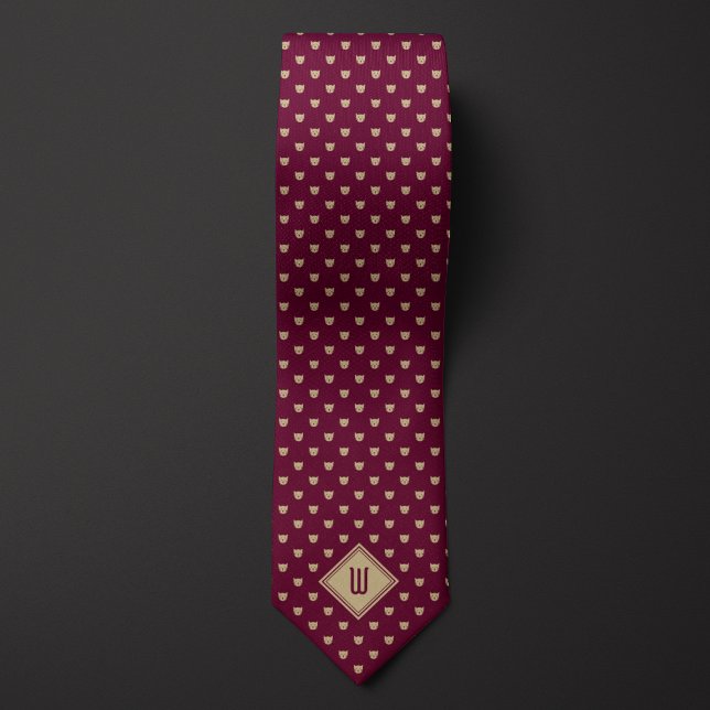 Gold and Burgundy Classy Cat Monogram Neck Tie (Creator Uploaded)