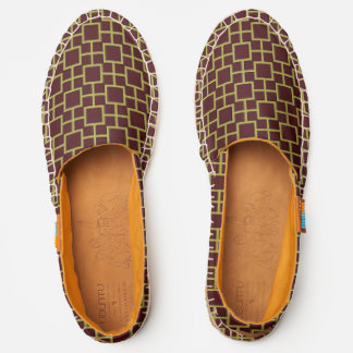 Gold and Burgundy Contemporary Squares Pattern Espadrilles