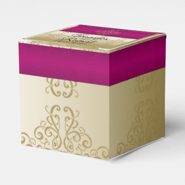 Gold and Burgundy Damask Posh Wedding Favor Box (Front Side)