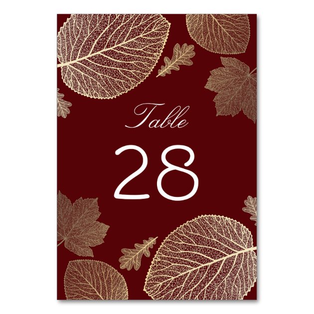Gold And Burgundy Fall Leaves Wedding Invitation